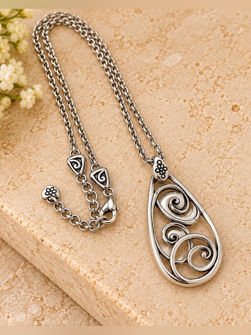 Brighton Rock N Scroll Teardrop Filigree Pendant Chain Necklace OS